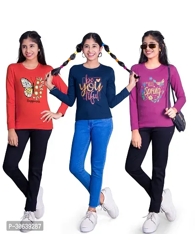 Stylish Multicoloured Cotton Printed Tshirt For Girls Pack Of 3