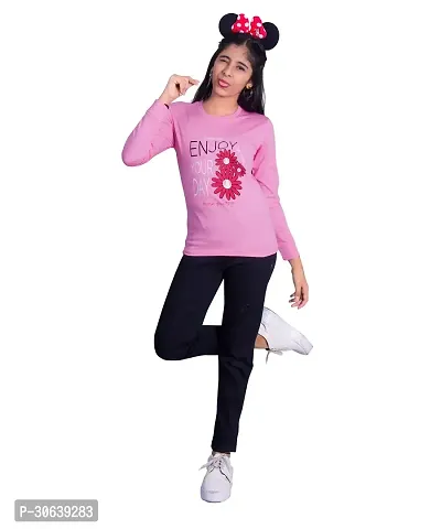 Stylish Pink Cotton Printed Tshirt For Girls