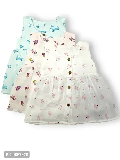 Stylish Multicoloured Muslin Cotton Printed Frocks For Girl Pack Of 3-thumb0