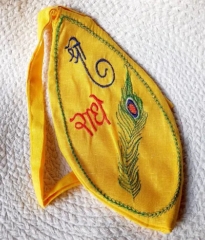 UAS Yellow Khadi Zipped Bead Bag Embroidery ONE Side