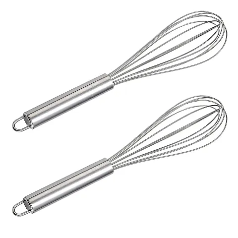 Kuber Industries Multiuses Stainless Steel Kitchen Utensil Balloon Shape Wire Whisk, Egg Beater, Kitchen Tool, 25cm- Pack of 2 (Silver), Standard