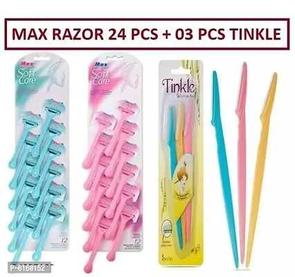 Max Soft Care 24 Pcs/Set Disposable Shaving Razor Women + 03 Pcs Of Tinkle Eyebrow Disposable Razor Body Hair Removal