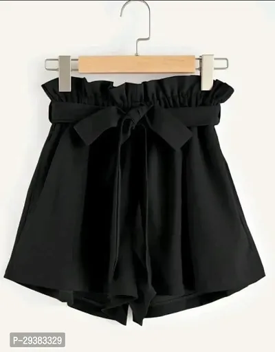 Stylish Black Crepe Solid Regular Shorts For Women-thumb0