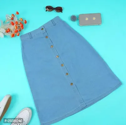 Stylish Blue Denim Solid Skirts For Women