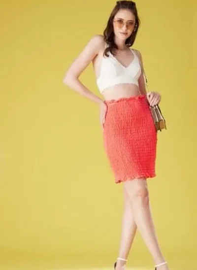 Stylish Orange Cotton Blend Solid Skirts For Women