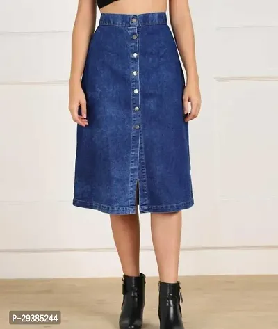 Stylish Blue Denim Solid Skirts For Women