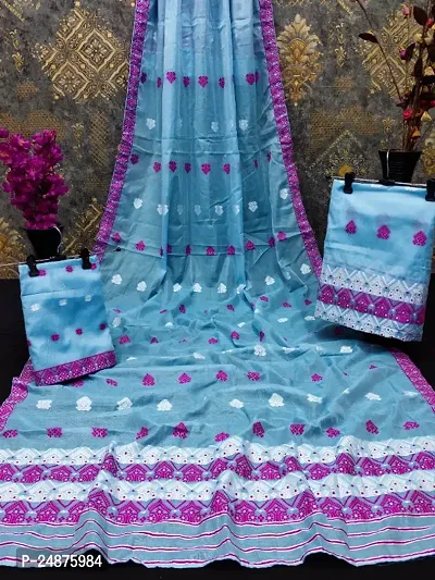 Embroidered Mekhela Chador Cotton Blend Saree-thumb0