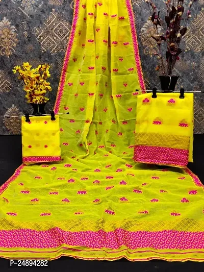 Embroidered Mekhela Chador Cotton Blend Saree-thumb0