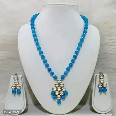 Stylish Blue Metal Beads Jewellery Set For Women-thumb0