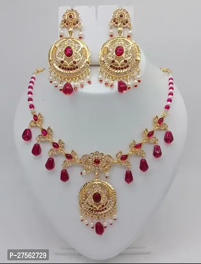 Designer Pink Brass Jewellery Set For Women