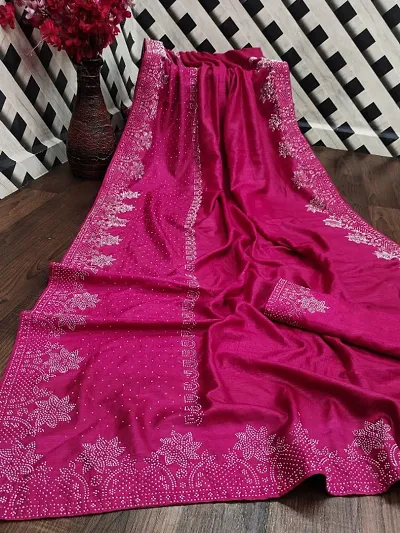 Chiffon Georgette Silk Attractive New Design Fancy Saree With Swarovski  Daimond (Hotfix diamond) Work Party Wear&