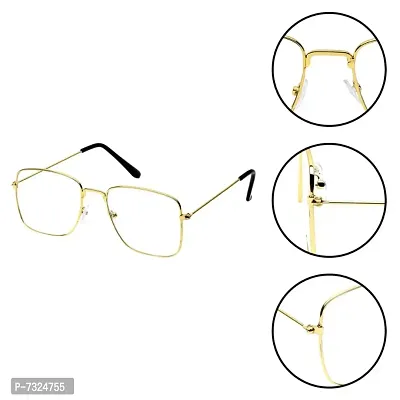 Trendy Golden  Clear Metal Square Unisex Sunglasses 155