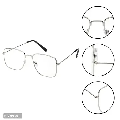 Trendy Silver  Clear Metal Square  Unisex Sunglasses 156