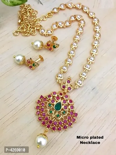 Beautiful Designer Ethnic Micro Gold Plated Necklace Set-thumb0