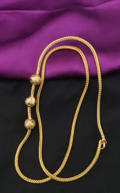 Gold Plated Brass Ball Mugappu Necklace Chain
