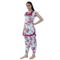 Cotovia Top and Dhoti Style Night Suit, Floral Print Nightdress, Night Gown for Women and Girls. (Small, Maroon)-thumb1