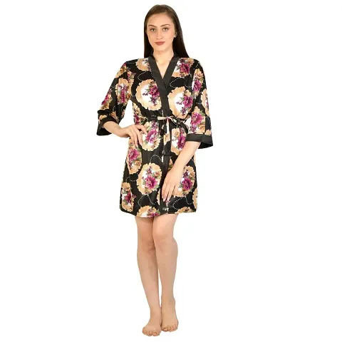 Cotovia Women's Stylish Digital Print Short Floral Print Night Robe 1 Piece Nightwear - Free Size Nighty (Medium, Yellow)