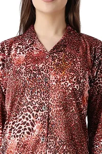 Cotovia Pants Women's Silk Satin Animal Print Night Suit. (M, Red Multicolor)-thumb4