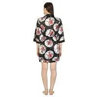 Cotovia Women's Stylish Digital Print Short Floral Print Night Robe 1 Piece Nightwear - Free Size Nighty (Small, Gray)-thumb3