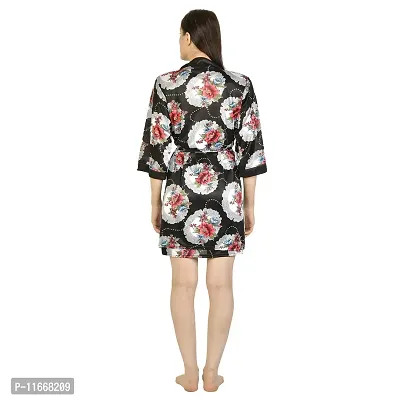 Cotovia Women's Stylish Digital Print Short Floral Print Night Robe 1 Piece Nightwear - Free Size Nighty (Small, Gray)-thumb4