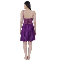 Cotovia Women's Satin Blend Solid Above Knee Baby Doll Style Nightdress (Large, Purple)-thumb3