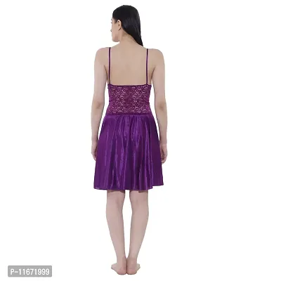 Cotovia Women's Satin Blend Solid Above Knee Baby Doll Style Nightdress (Large, Purple)-thumb4