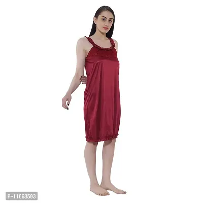 Cotovia Style Satin Blend Soft Sexy Nighty /Maxi Baby Doll for Women Sleep Wear Night & Honeymoon (Medium, Maroon)-thumb3