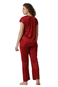 Cotovia Women's Satin Solid Pyjama Set Pack of 1 (Free Size, Maroon)-thumb1