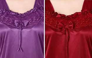 Cotovia Women's Satin Solid Pajama Set Pack Of 2 (C-PS-COMBO_Purple & Maroon_Free Size)-thumb3