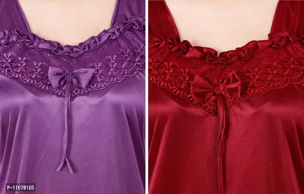 Cotovia Women's Satin Solid Pajama Set Pack Of 2 (C-PS-COMBO_Purple & Maroon_Free Size)-thumb4