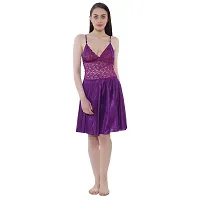 Cotovia Women's Satin Blend Solid Above Knee Baby Doll Style Nightdress (Large, Purple)-thumb2
