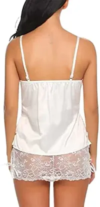 Cotovia Women's Satin Embellished Babydoll Nightwear Lingerie Set Pack of 1 (Free Size, White)-thumb1