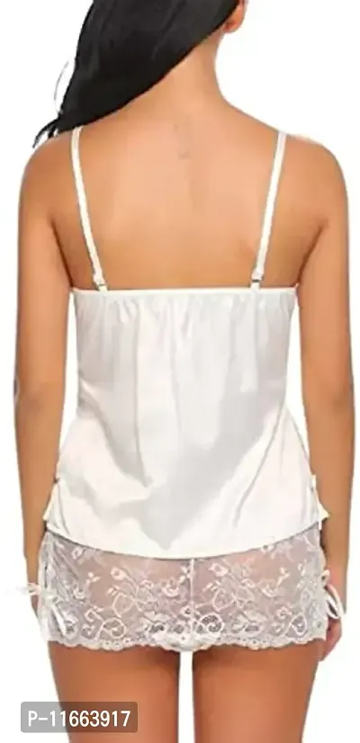 Cotovia Women's Satin Embellished Babydoll Nightwear Lingerie Set Pack of 1 (Free Size, White)-thumb2