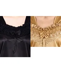 Cotovia Women's Satin Night Suit Combo Set (Medium, Black and Golden)-thumb3