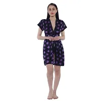 Cotovia Women Nightwear Women and Girls Stylish Polka Dot Print Satin Blend Robe with Satin Bra Panty Set Free Size (Small, Purple)-thumb2