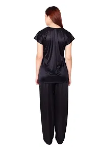 Cotovia Women's Satin Plain/Solid Top and Pyjama Set Pack of 1 (Large, Black)-thumb3