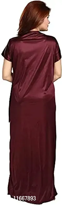 Cotovia Women's Satin Solid Nightwear Set Pack of 2 (BUF-NIGHTY-325_Magenta_Free Size) (Free Size, Maroon)-thumb2