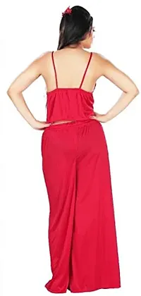 Cotovia Women's Satin Top & Pajama Night Robe & Night Slip Red-thumb2