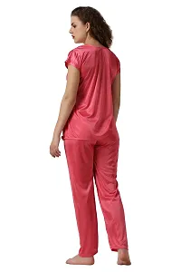 Cotovia Women's Satin Solid Pyjama Set Pack of 1 (Free Size, Pink)-thumb1