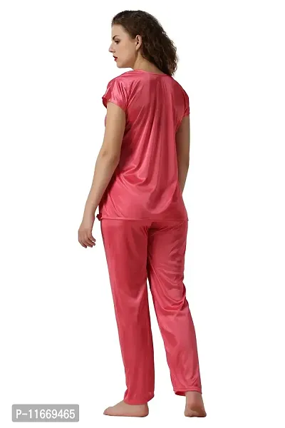 Cotovia Women's Satin Solid Pyjama Set Pack of 1 (Free Size, Pink)-thumb2