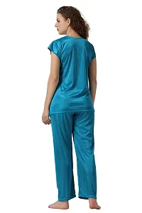 Cotovia Women's Satin Solid Pyjama Set Pack of 1 (Free Size, Light Blue)-thumb1