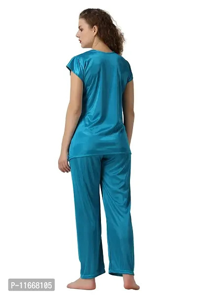 Cotovia Women's Satin Solid Pyjama Set Pack of 1 (Free Size, Light Blue)-thumb2