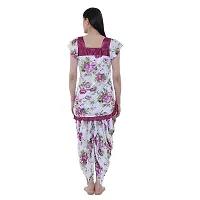 Cotovia Top and Dhoti Style Night Suit, Floral Print Nightdress, Night Gown for Women and Girls. (Small, Maroon)-thumb4