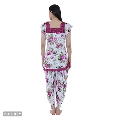 Cotovia Top and Dhoti Style Night Suit, Floral Print Nightdress, Night Gown for Women and Girls. (Small, Maroon)-thumb5