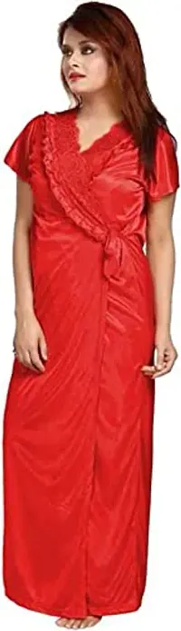 Cotovia Women's Satin Solid Nightwear Set Pack of 2 (BUF-NIGHTY-325_Magenta_Free Size) (Free Size, Red)-thumb4
