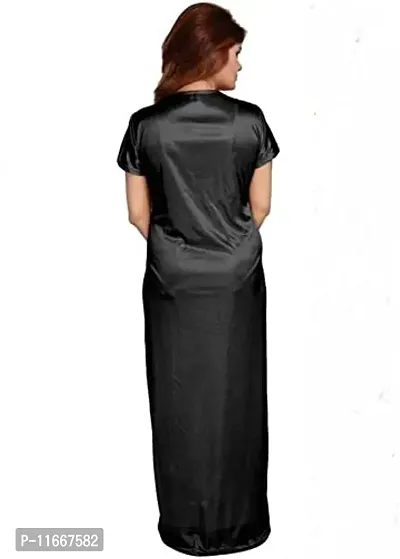 Cotovia Women's Satin Solid Nightwear Set Pack of 2 (BUF-NIGHTY-325_Magenta_Free Size) (Free Size, Black)-thumb4