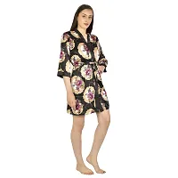 Cotovia Women's Stylish Digital Print Short Floral Print Night Robe 1 Piece Nightwear - Free Size Nighty (Small, Yellow)-thumb1