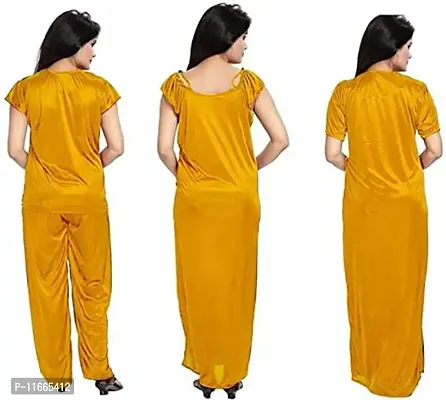 Cotovia Women's Satin Plain/Solid Nightwear Set Pack of 4 (Free Size, Yellow)-thumb2