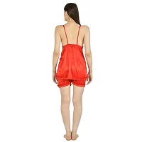 Cotovia Women Satin Blend Top & Shorts Nightwear/Loungewear Set with Lace (Medium, Red)-thumb3