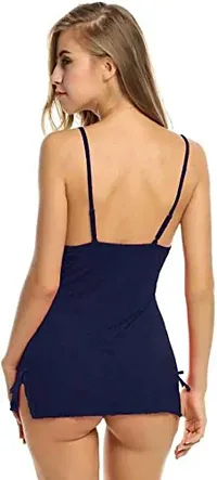 Cotovia Women's Polyamide, Spandex & Lace Plain Above Knee Baby Doll Navy Blue-thumb1